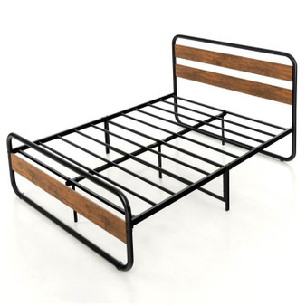 Queen Industrial Wood and Metal Tube Platform Bed with Headboard and Footboard Q280-QUAR3242