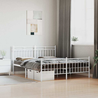 Bed Frame White Powder-Coated Steel King Size Bed Frame A949-373760