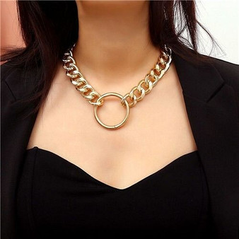 Hoop Pendant Chunky Chain Design Punk Fashion Costume Necklace - Golden A392-fane5782