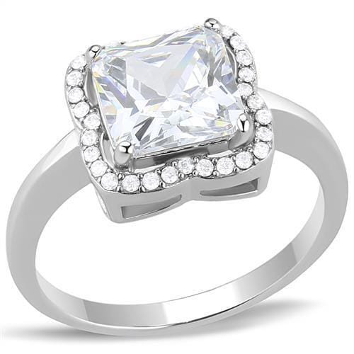 TK3242 - High polished (no plating) Stainless Steel Ring with AAA Grade CZ  in Clear A874-TK3242