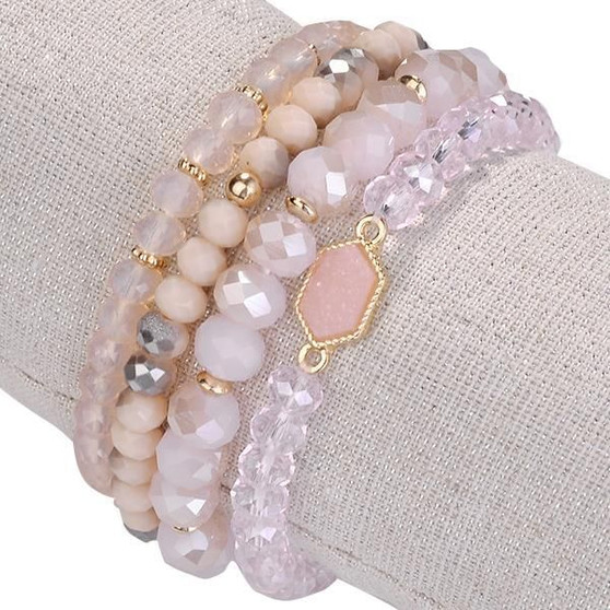 Color: PEACH ROSE - Arm Candy Natural Stone And Glass Crystal Bracelets K290-14212341137443