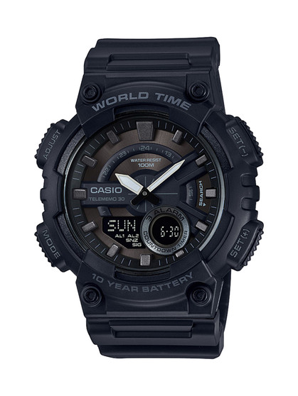 Casio Men's 'CLASSIC' Quartz Stainless Steel and Resin Casual Watch, Color:Black (Model: AEQ-110W-1 G818-AEQ110W-1BV