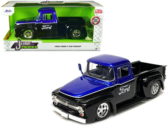 1956 Ford F-100 Pickup Truck Black and Blue Metallic with Ford Graphics "Just Trucks" Series 1/24 D F977-34307