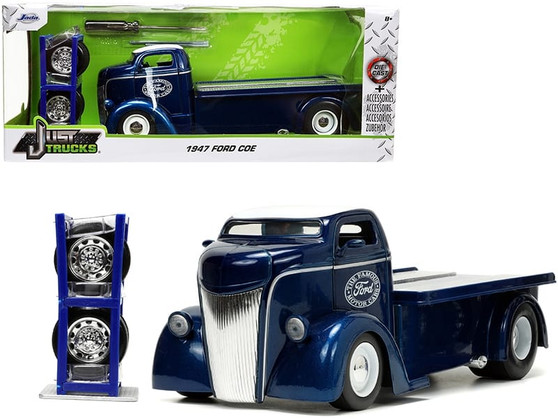 1947 Ford COE Flatbed Truck Dark Blue Metallic with White Top "The Famous Motor Cars" with Extra Wh F977-33853