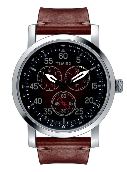 Timex Men's 44mm Silver-tone Case/Blk Dial Leather Strap Watch G818-TW2T44700