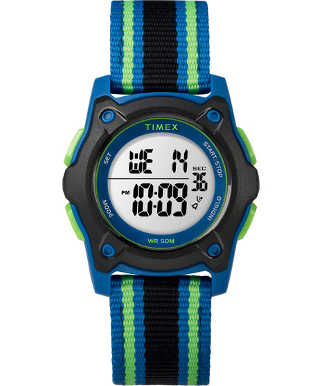 Timex TW7C26000 Youth Digital Blue/Green/Black Striped Nylon Strap Watch G818-TW7C26000