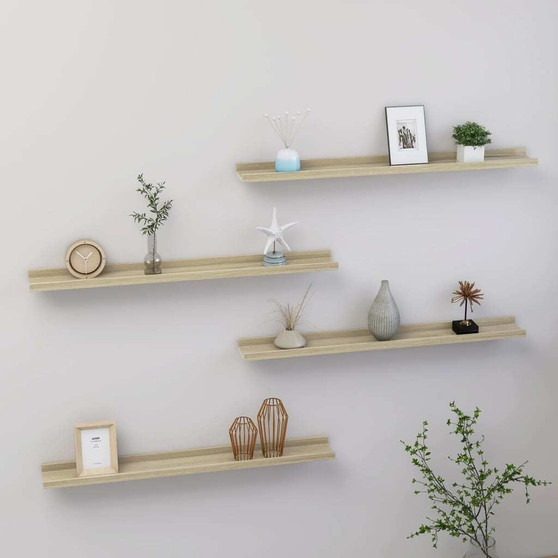 Wall Shelf Set of 4 Sonoma oak MDF 31.5 in x 3.5 in x 1.2 in A949-326686