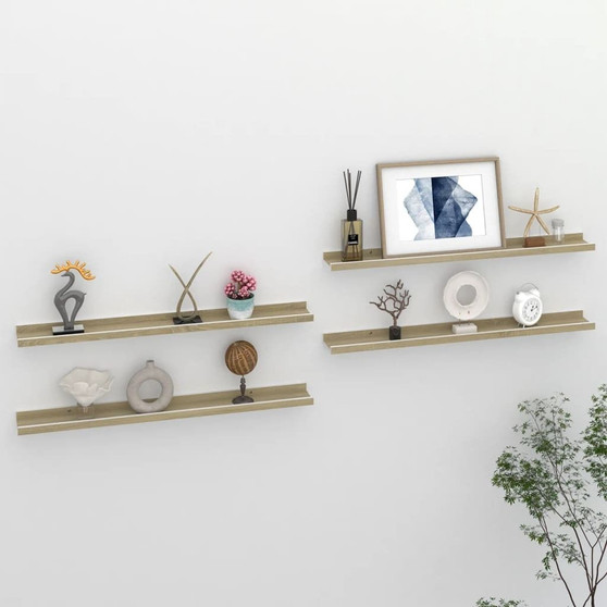 Wall Shelf Set of 4 White and Sonoma Oak MDF Medium A949-326696