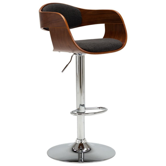 Bar Chair Grey and Brown Fabric, Bent Wood, Chromed Metal A949-283119