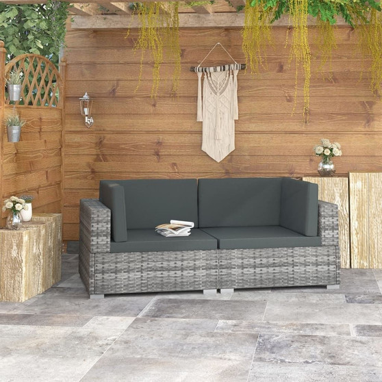 Patio Sofa Gray poly rattan + dark gray cushions PE rattan Medium A949-48323