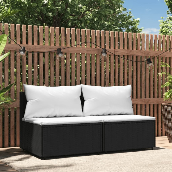 Patio Middle Sofa Black with white cushions PE rattan Standard A949-319738