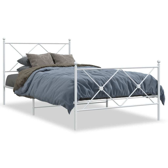 Bed Frame White Steel 39.4 x 78.7 in Bed Frame Rectangular A949-376564