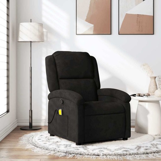  Massage Recliner Chair Black Velvet Single Adjustable Armrests A949-371814