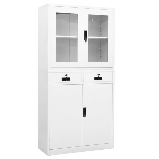  Office Cabinet White Steel and tempered glass 35.4 x 15.7 x 70.9 in A949-336421
