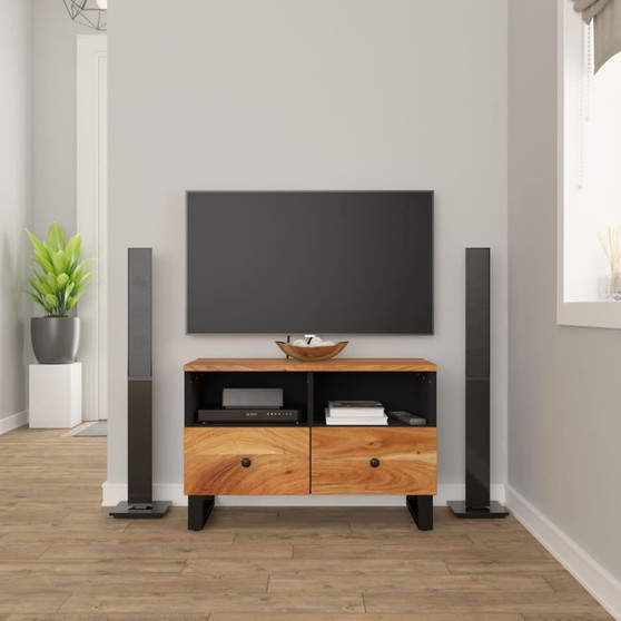  TV Cabinet Black and Natural Wood Acacia wood, engineered wood, iron A949-345224