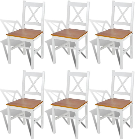  Dining Chair Set of 6 White and natural wood Pine wood Standard A949-271497