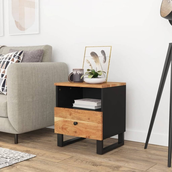  Bedside Cabinet Solid Acacia Wood and Black A949-350650