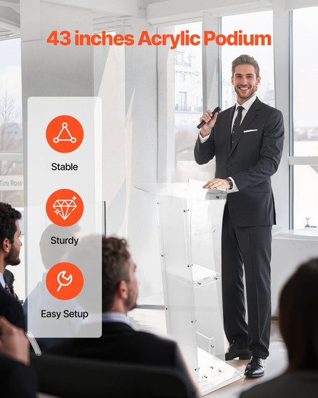 Podium Stand, 43-Inch Acrylic Lectern, Portable Laptop Desk with Wide Reading Surface and Storage S E415-JT1CGKYKL43IH7SB0001V0