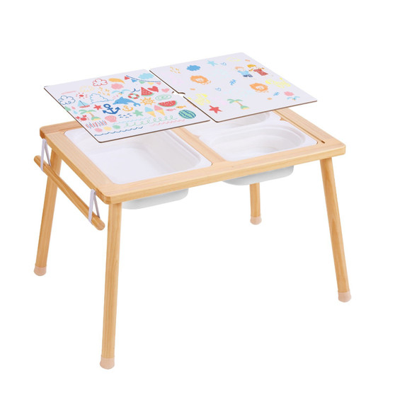 Sensory Table for Toddlers, Kids Activity Table with 3 Foldable Storage Bins & Paper Roll Holder, I E415-GGZDJZBK2129VB7WFV0