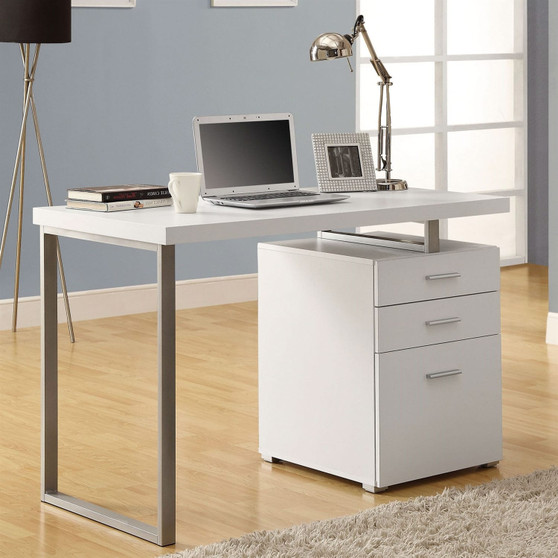Left or Right Facing Modern Office Desk in White Finish with File Drawers Q280-MHWD56181