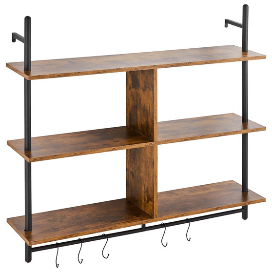 Industrial Pipe Shelf, 3 Tier 41.5x9.84in, Wall-Mount Floating Rustic Wood Shelves Bracket Display  E415-JSGZWJYGHMBHZ7W6FV0