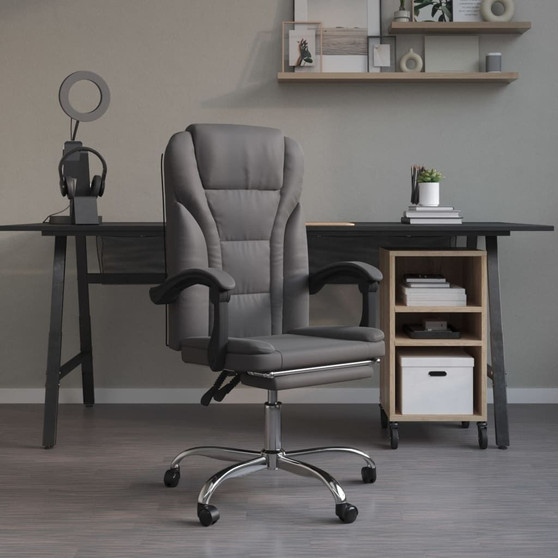 Reclining Office Chair Grey Faux leather, metal, plywood, foam A949-349785