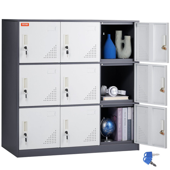  Metal Locker for Employees, 9 Doors Storage Cabinet with Card Slot, Gray Steel Employee Lockers wi E415-JCJHSBMY33180TSQWV0