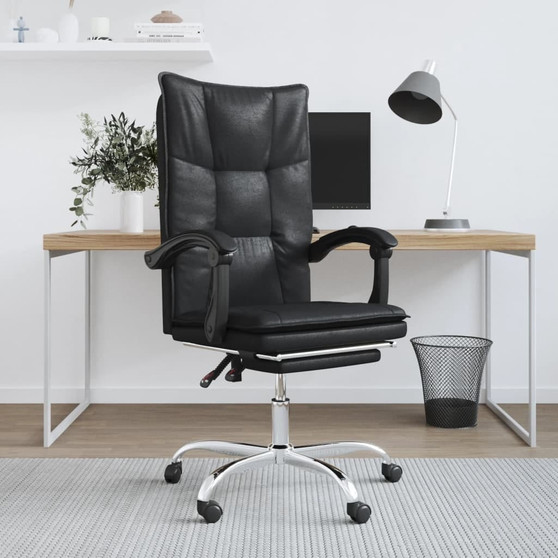 Reclining Office Chair Black Faux Leather, Metal, Plywood, Foam A949-349793