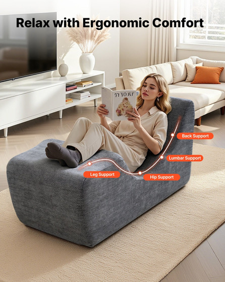 Yoga Chair Chaise, Ergonomic Chaise Lounge Chair for Yoga, Modern Boneless Curved Foam Lounge Indoo E415-GDSTYYJFYTSQRW258001V0