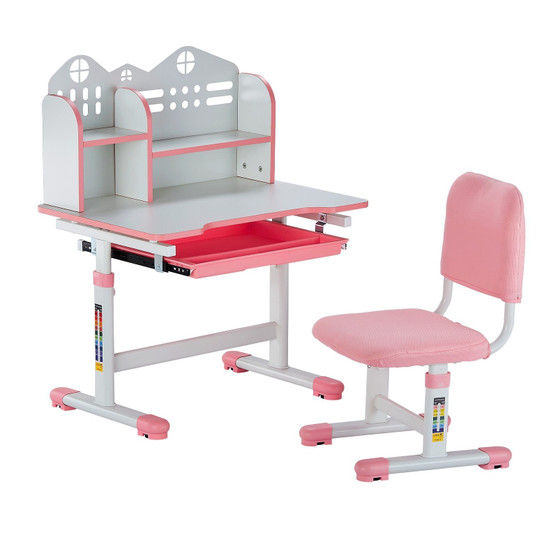 Kids Study Chair and Desk Set, Study Desk and Chair for Kids with Bookshelf and Storage Drawer, Adj E415-ETXXZYDSJK20IW519V0