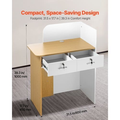 Reception Desk, 31.5 inch Rectangular Front Counter Table, Modern Office Reception Desk with LED Li E415-YBQTBSMSJXDLHVT0N001V9