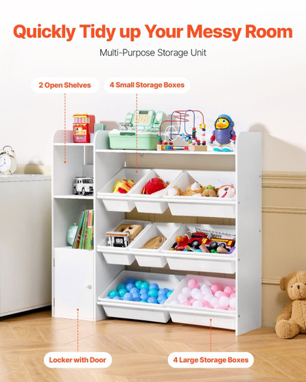  Kids Toy Storage and Bookshelf, 4-Tier Toy Storage Organizer with 8 Flexible Plastic Bins, Kids Cu E415-JJZHKFSWJSNXCEC1P001V0