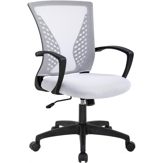 White Modern Mid-Back Office Desk Chair Ergonomic Mesh with Armrest on Wheels Q280-HWMOCA4091925467