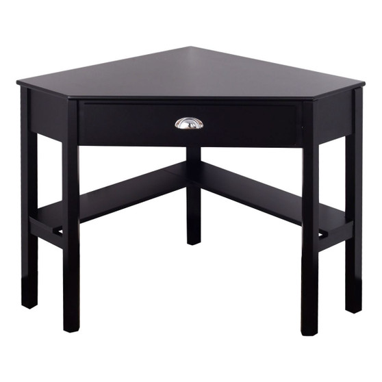 Corner Black Wood Computer Desk with Drawer Q280-BCDW47893681