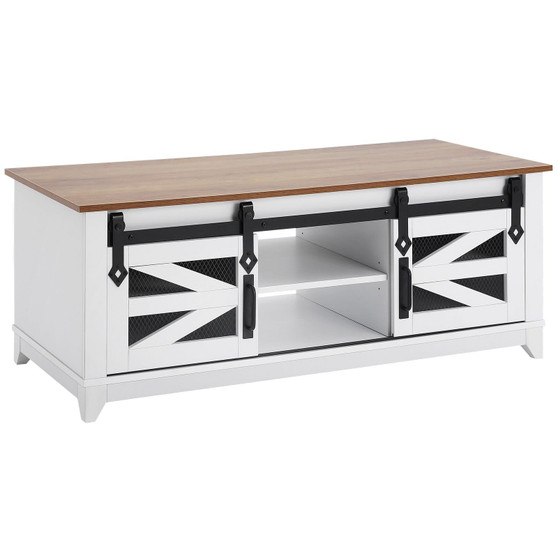  48" Farmhouse Coffee Table, Rectangle Coffee Table with 2 Sliding Barn Doors, 2 Tiers Wooden Rusti E415-ZFXBSKFZ48YCNTXNBV0