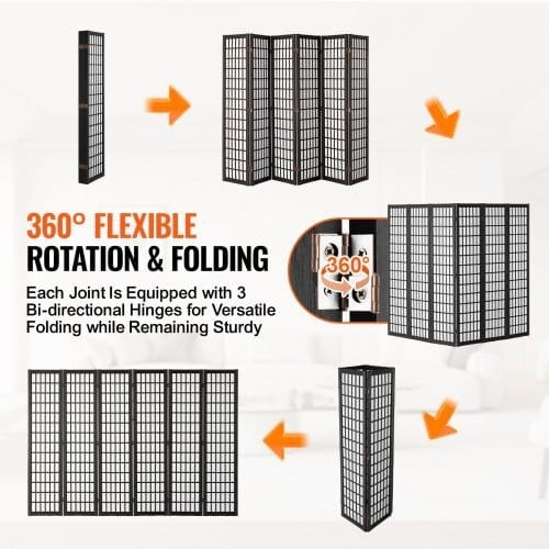 Room Divider, 6 Panel Japanese Room Divider, Folding Privacy Screen Indoor, Portable Partition Divi E415-RSPF6MBCSPMH830WZ001V0