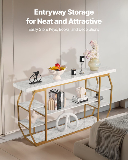 Marble Console Table, 3 Tiers Modern Console Table for Open Storage, Golden Geometric Table with Ir E415-JSXGZ70YCDLS4N1CE001V0