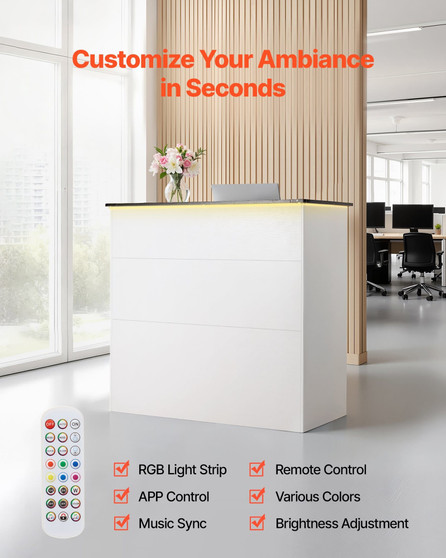 Reception Desk, 50 inch Rectangular Front Counter Table, Modern Office Reception Desk with Light St E415-YBQTBSJXDLEDCR7KS001V1