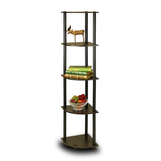 5-Tier Corner Display Shelf Bookcase in Espresso & Black Q280-F5T92955EB