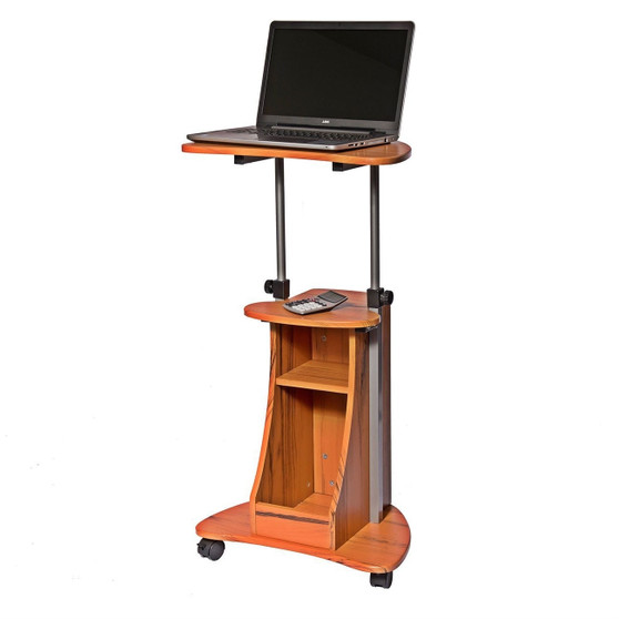 Mobile Sit Down Stand Up Desk Adjustable Height Laptop Cart in Wood-grain Finish Q280-WGAHSUD987541