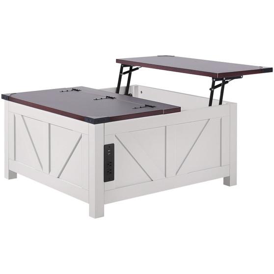 36" Farmhouse Coffee Table, Hinged Lift Top Square Coffee Table with Built-in Power Strip, Wooden R E415-ZFXBSKFZ36YC412GHV1