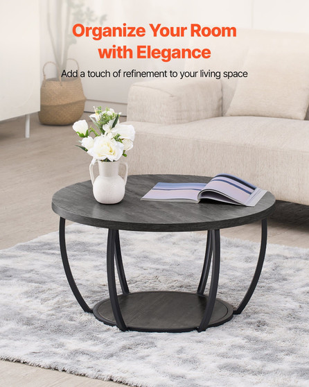 Coffee Table, Modern Round Coffee Table, 2 Tiers Wooden Circle Center Desk with Open Storage, Minim E415-JSKFZKFSSNTMG7VBA001V0