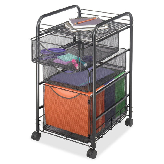 Black Metal Steel Mesh Mobile Filing Cabinet Cart with 2 Drawers and Wheels Q280-SP6536105