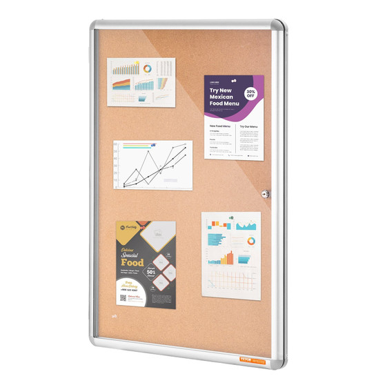 36"x24" Enclosed Cork Board with Aluminum Frame   Lockable Bulletin Board with Acrylic Door & 2 Ke E415-RMB36X24WLBKUYH3DV0