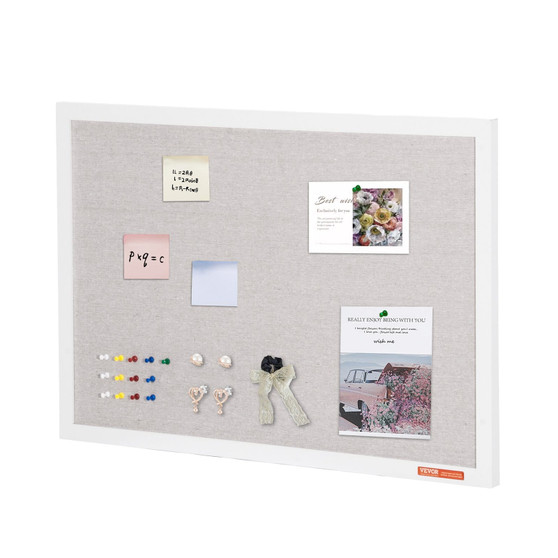  30"x20" White Cork Board with Linen Surface  Stylish Wall-Mounted Bulletin Board for Home, School, E415-RMB30X20WBSM1L936V0