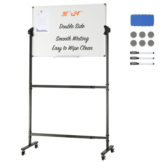 Rolling Magnetic Whiteboard, Double-sided Mobile Whiteboard 36x24 Inches, Adjustable Height Dry Era E415-BBYCDL3624ABSW8OMV0