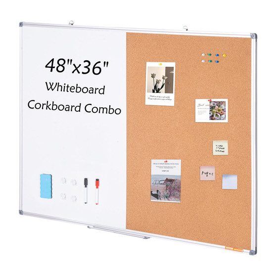  48"x 36" Whiteboard & Cork Board Combo with Aluminum Frame  2-in-1 Magnetic Dry Erase Bulletin Boa E415-RMB48X36BBRMT05ZSV0