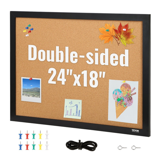 Cork Board, 24 x 18 inches, Double-sided Bulletin Board with MDF Sticker Frame, Vision Board Includ E415-GSBYCXGFR2418A30IV0