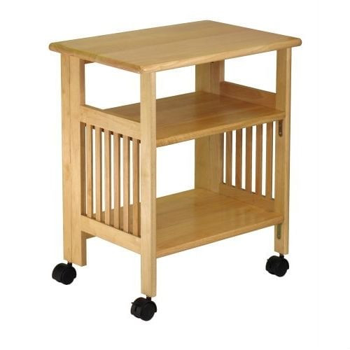 3-Shelf Folding Wood Printer Stand Cart in Natural with Lockable Casters Q280-WFMC66934