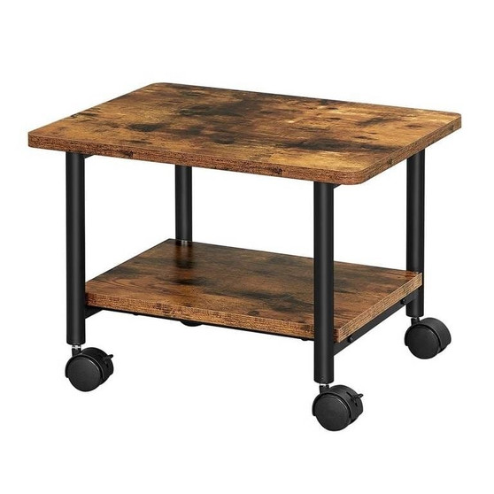 Industrial Black Metal Rustic Wood Printer Stand Cart with Bottom Paper Shelf Q280-UDVPSR582834681